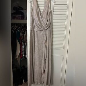 Oleg Cassini Shimmering Silver Evening Gown